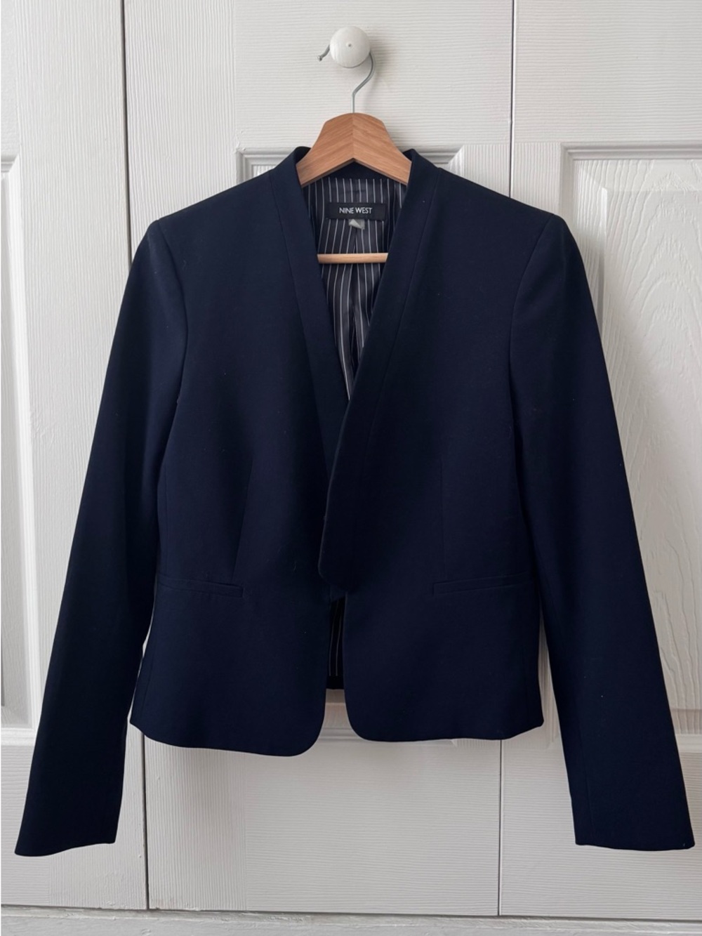 Nine West Navy Collarless Blazer Jacket